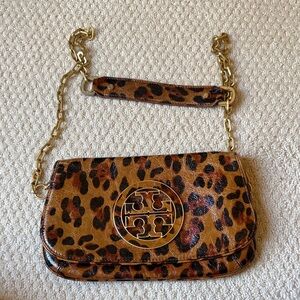 Tory Burch Leopard Print Clutch with Gold Accents crossbody